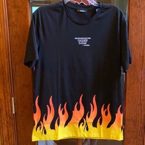 Black short sleeve T with flames on bottom